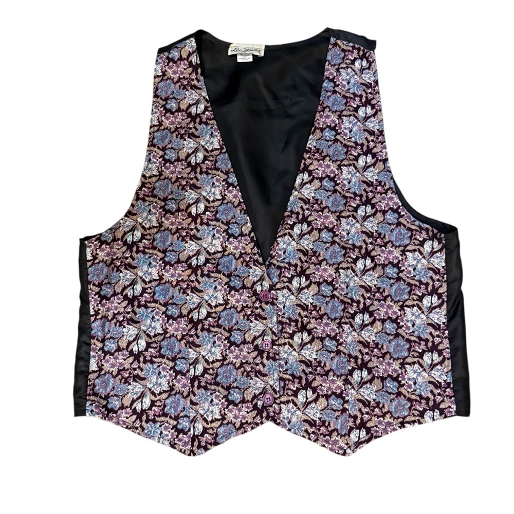 Vintage Floral Faux Brocade Patterned Vest - Picture 3 of 7